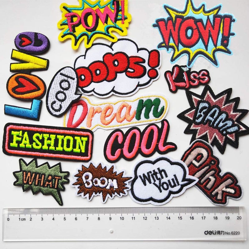 Mo Sheng Accessory 22pcs DIY Word Patches Embroidery Mix Patterns Iron On/Sew On Applique for Clothes Backpacks T-Shirt Jeans Skirt Vests Scarf Hat Bag (Style 10) - Image 2